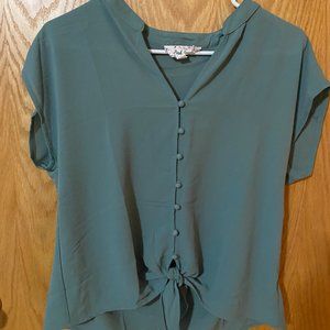 Small Green Button Down with Front Tie